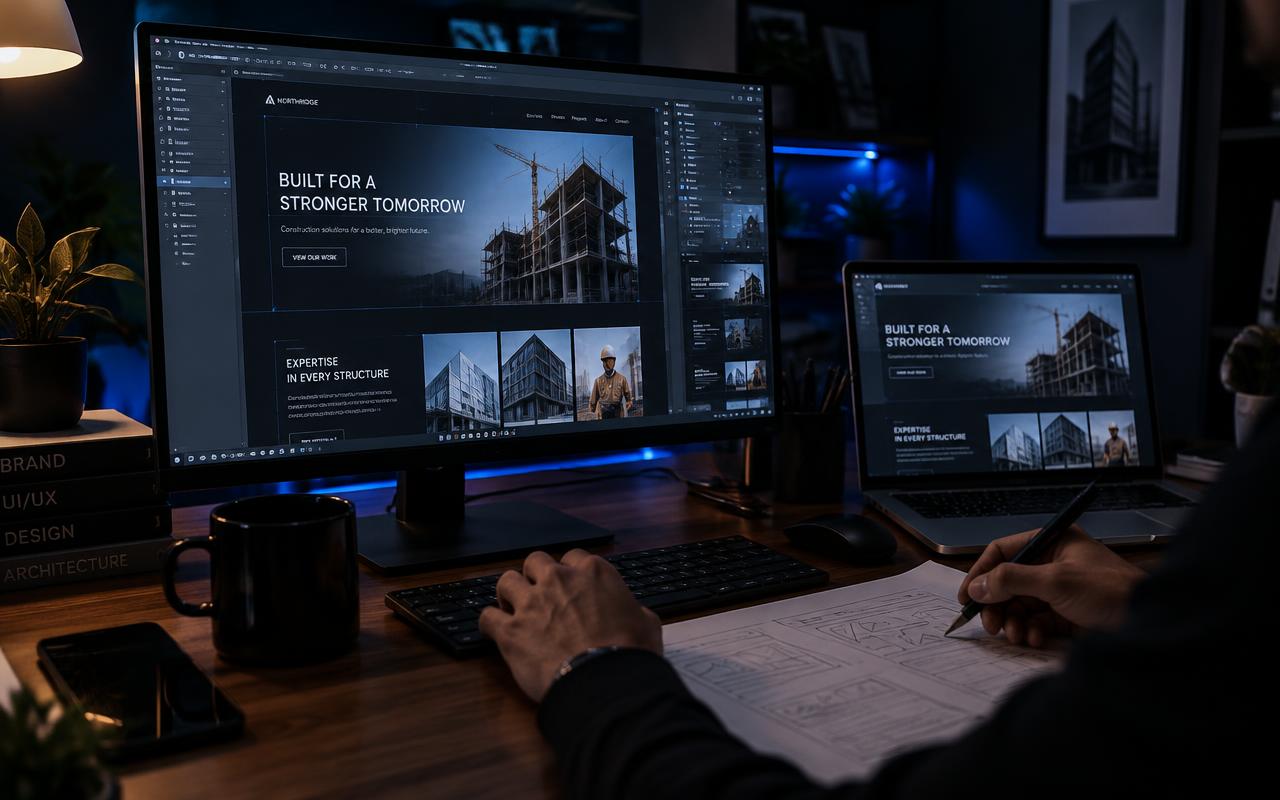 Moderne Website für ein Bauunternehmen auf einem Laptop